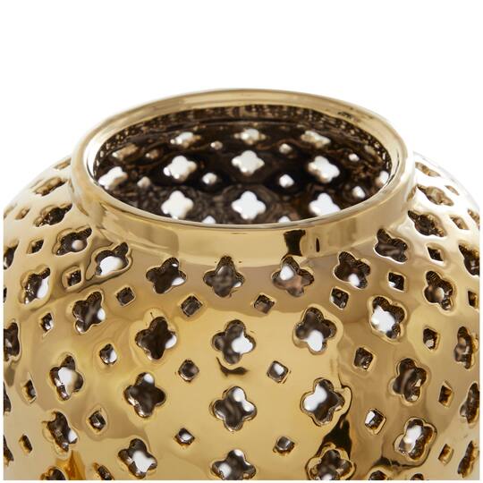 17.75" Golden Open Style Ceramic Decorative Urn